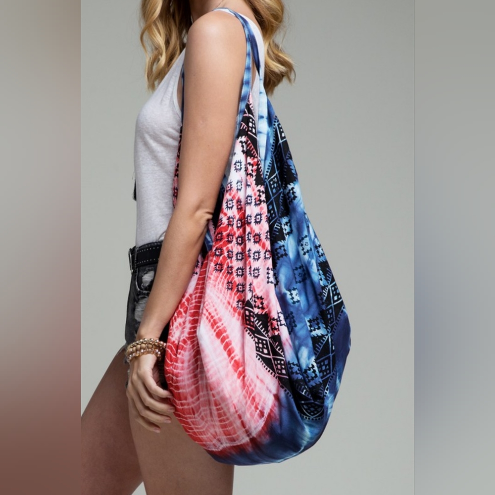 Boho Chic Patriotic Tie Dyed Hobo Beach Yoga Shoulder Bag -Ethnic Inspired Print - Picture 5 of 8